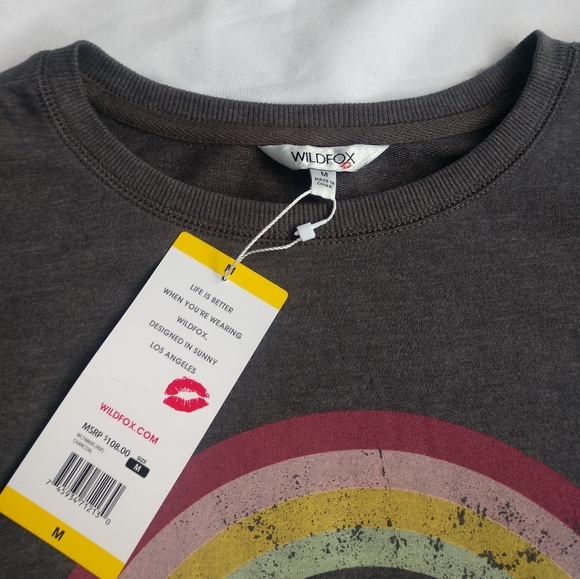 Wildfox Easy Does It Rainbow Pride Graphic Gray Distressed Crewneck Sweatshirt - Picture 6 of 7